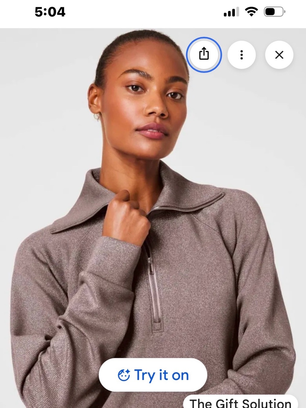 SPANX AirEssentials Shine Half Zip Sweatshirt in Smoke Silver Size Medium